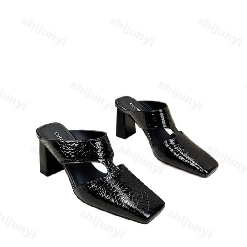 Fashion Women Sandals Fashion Square Toe Shallow High Heel Ladies Mules Casual Shoes Large Size Summer Stiletto Party Dress Sandalias