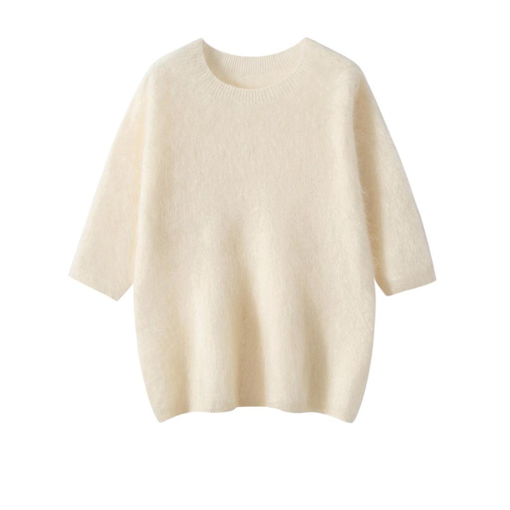 Women's 100% Pure Cashmere Short Sleeve Round Neck Sweater - Autumn/Winter Knit Pullover Base Layer