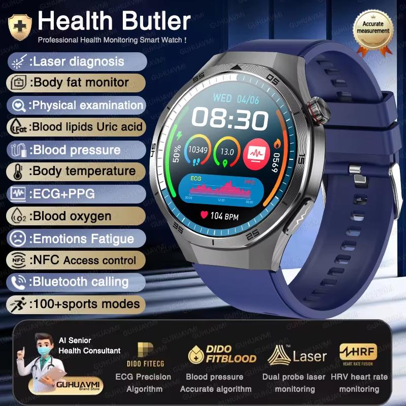 2025 Nové Zdraví Neinvazivní AI Diagnostické Chytré Hodinky EKG TK Pánské Tři Vysoké Kyselina Močová Krevní Tuk Bluetooth Hovor Chytré Hodinky