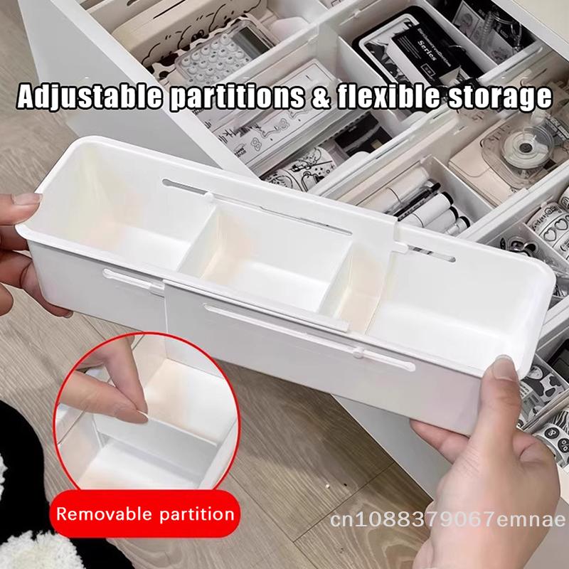 1PC Telescopic Pull-out Storage Box Drawer Plastic Organizer for Bedroom Study Cosmetic Partition Home Storage Solution