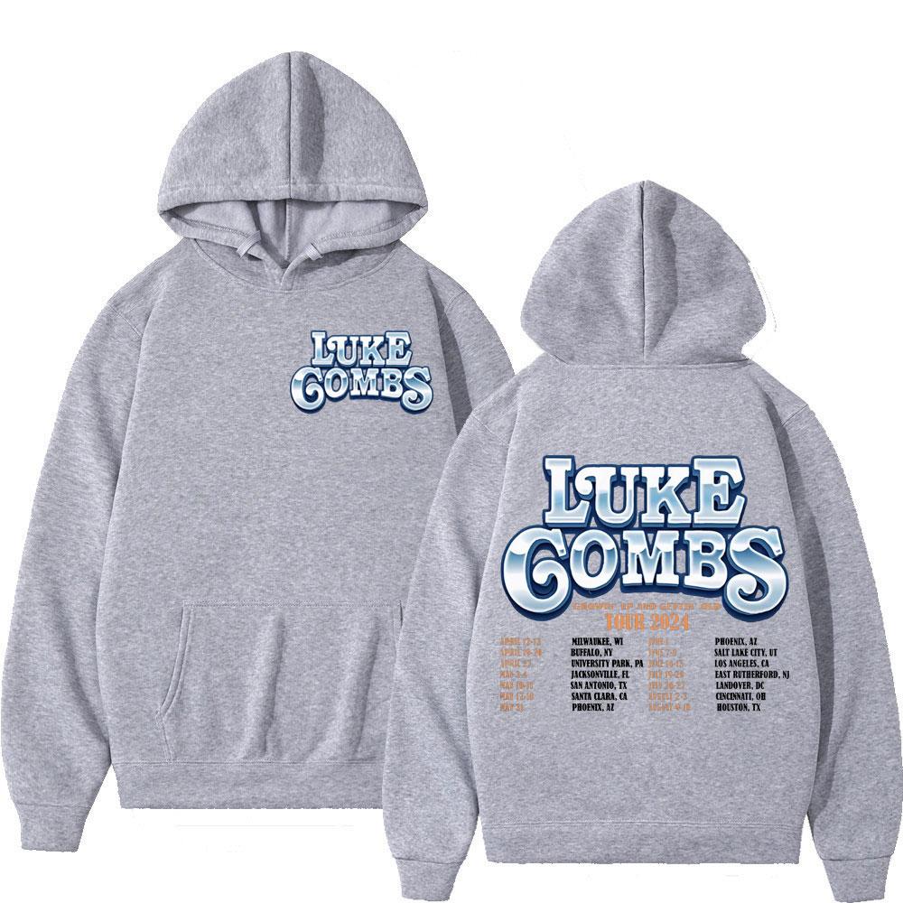 Luke Combs Tour 2025 printed men's and women's fashionable hip-hop retro pullover for autumn and winter casual long sleeved hooded sweatshirt