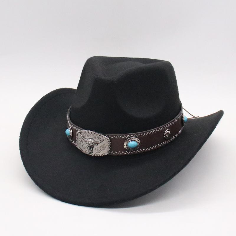 Charm Clothings Women's Black/White/Beige High-End Western Cowboy Hat Vacation Travel Ethnic Style Tibetan Woolen Jazz Top Hat Cm
