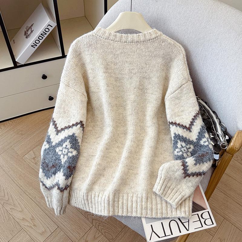 2026 Retro Fair Isle Jacquard Loose Knit Pullover for Women