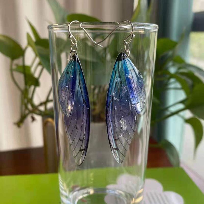 Fairy Clear Butterfly Drop Earrings Rhinestone Gradient Dangle Earrings Bling Foil Resin Simulation Wing Earring