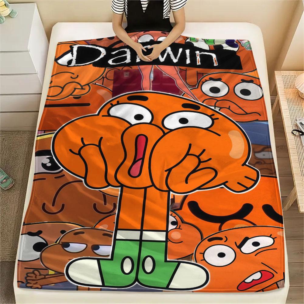 Darwin Watterson Printed Flannel Blanket, soft throw for bedroom sofa, washable, fan merchandise, great gift.
