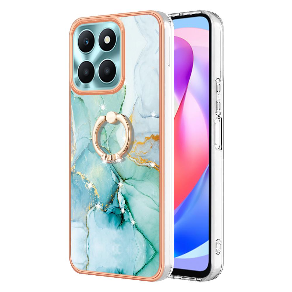 For Honor X6a 4G Case with Ring Kickstand Marble Pattern Electroplating TPU Back Cover