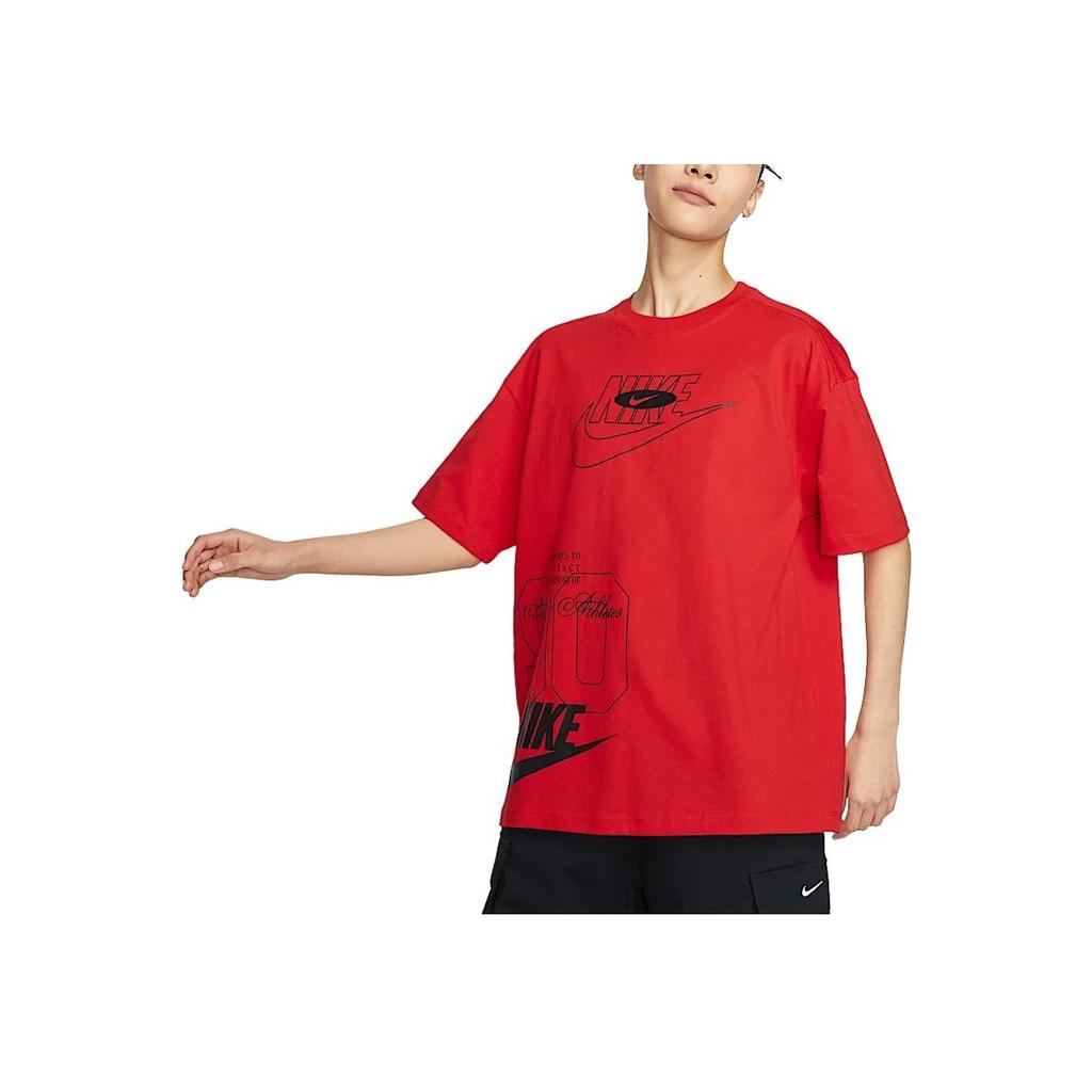 Nike Sportswear Logo Loose Fit Crew Neck Comfortable Short Sleeve T-Shirt Women Tops University-Red HJ2994-657