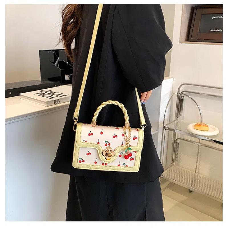 Sweet Cherry Square Chains Crossbody Bags for Woman Luxury Designer Brand Handbags Shoulder Bag New Female Black White HandBag