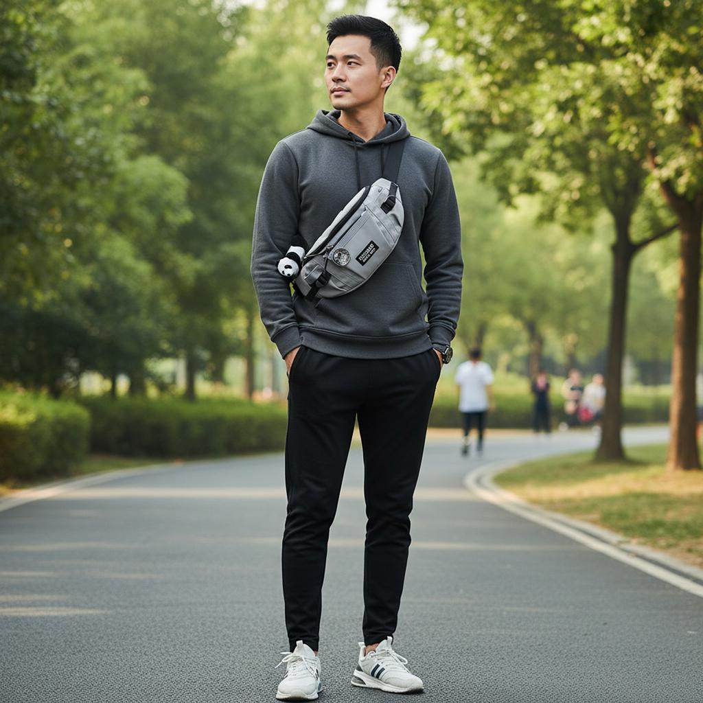 Men's Crossbody Bag Large Capacity Nylon Chest Pouch Lightweight Shoulder Sling For Daily Commute Outdoor Sports