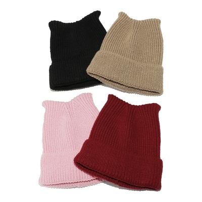 Cat Ear Wool Hat Solid Color Light Board Winter Outdoor Windproof Warm Knitted Hat Children