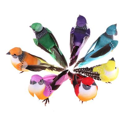 12pcs Colorful Foam Bird Craft Ornaments, Imitation Feathers And Green Plants, Pastoral Gardening Decoration
