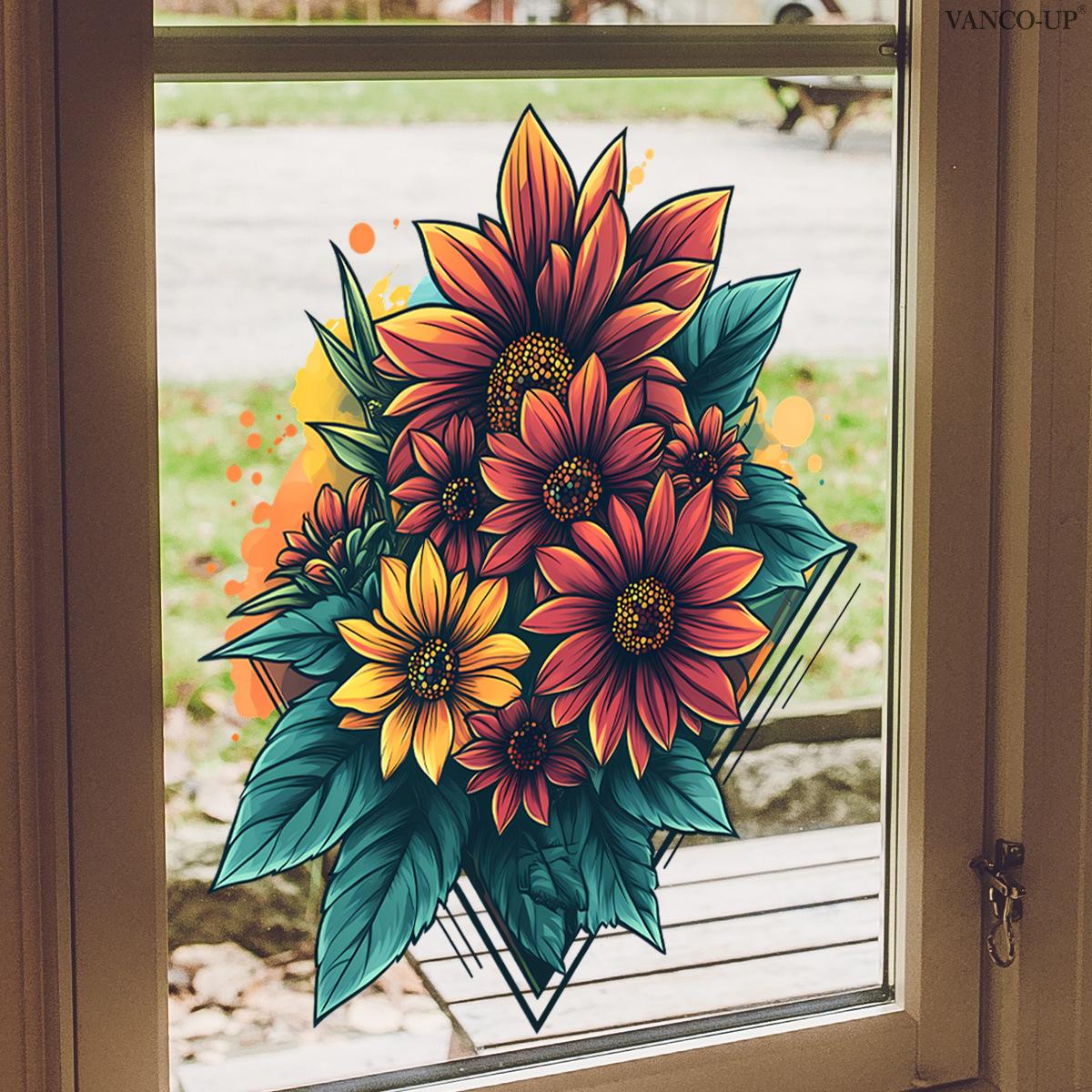 

Fresh Floral Static Cling Window Sticker Removable Self-Adhesive PVC Double-Sided Visible for Glass Door Showcase Home Decor Art as pic