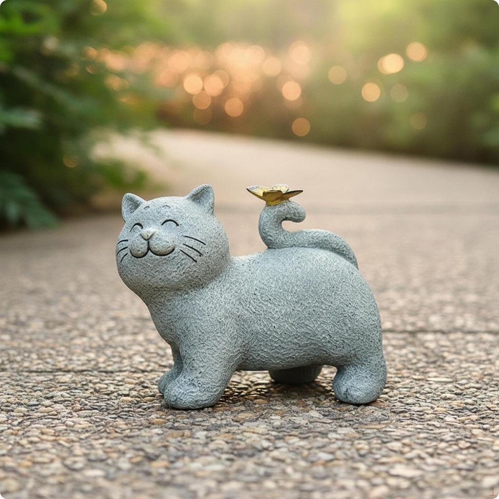 Статуэтка кошки с бабочкой, смола, солнечная садовая фигурка-светильник, имитация камня, арт-объект для сада, патио, для садоводов,