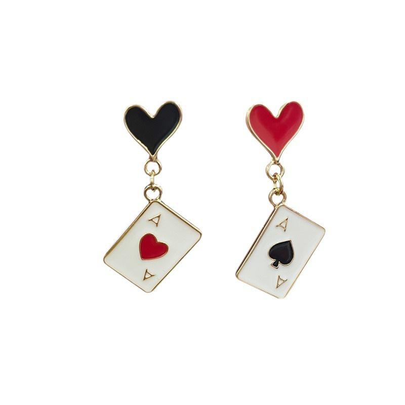 High-End Alloy Playing Card Pendant Earrings - Women's Heart & Spade Design