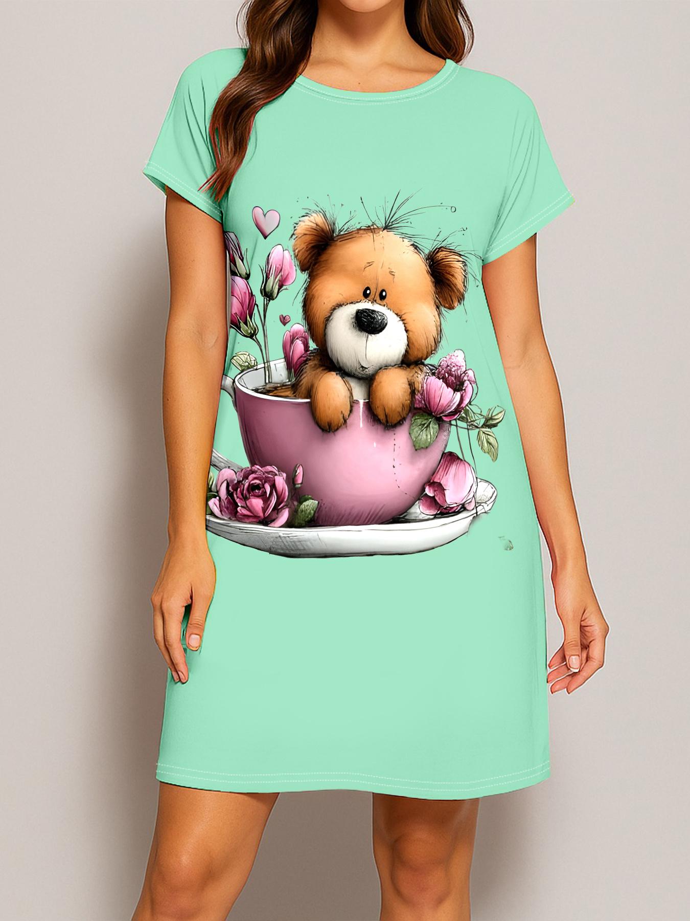 

Cartoon Bear in Teacup Printed Nightgown Round Neck Short Sleeve Air Conditioning Room to Keep Warm. Loose Fabric Is Soft.Suitable for People Who 5XL дубильна кора
