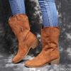 Damen Westernstiefel Herbst Vintage Lange Röhre Ritterstiefel Weibliche Stickerei High Heel Lederschuhe Kniehohe Cowboystiefel
