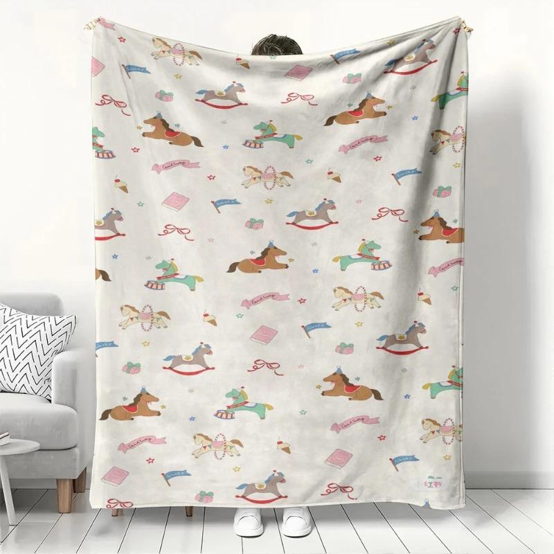 

Cartoon Toy Horse Print Blanket Soft Flannel Throw Blanket for Couch Bed Cozy Warm Sofa Blanket for Kids Home Decor All Seasons 70x100cm білий