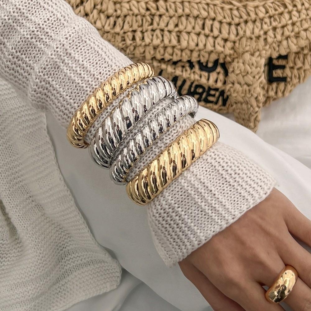 Metal Thread Texture Bangle Thick Women's Hand Bracelet Hip-Hop Retro Spring Bracelet  Men Women