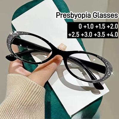 Lunettes de lecture de luxe en diamant pour femmes, lunettes de vue de loin tendance pour hommes et femmes, lunettes bloquant la lumière bleue 0+1.0+4.0