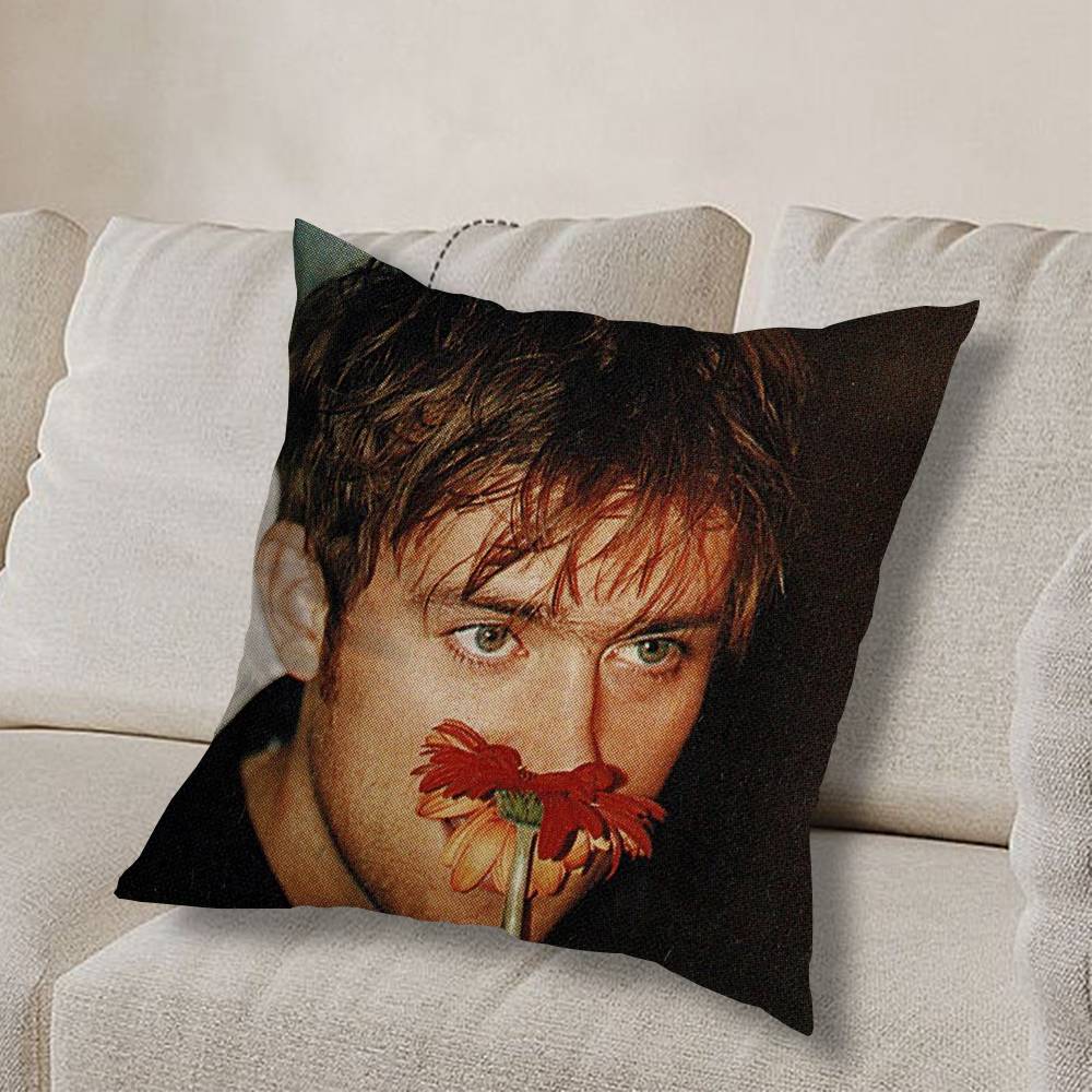 COOL Damon Albarn-n Ich Liebe Kissenbezug Anti-Milben Kissenbezug Versteckter Reißverschluss seidiger kurzer Plüsch Sofakissenbezug