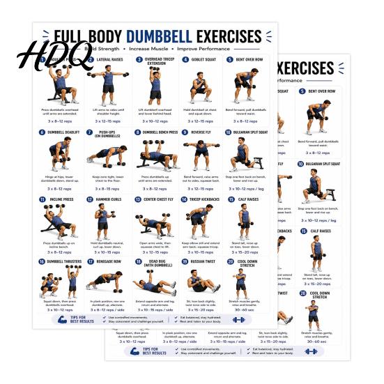 Dekorácia domácej posilňovne 2 ks Plagát s cvičebným plánom s činkami Plagát s cvičeniami na celé telo Nástenné umenie Sprievodca silovým tréningom a fitness pre začiatočníkov