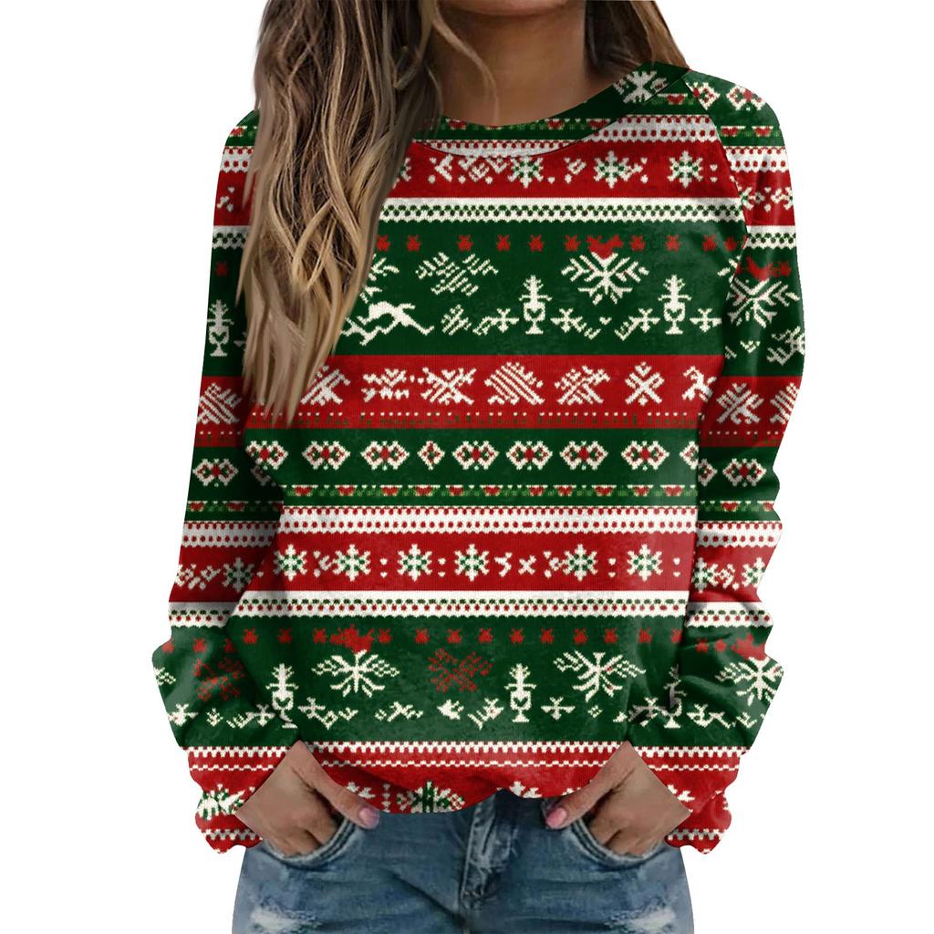 Women's Fashion Casual Long Sleeve Christmas Printed Neck Sweatshirt Top