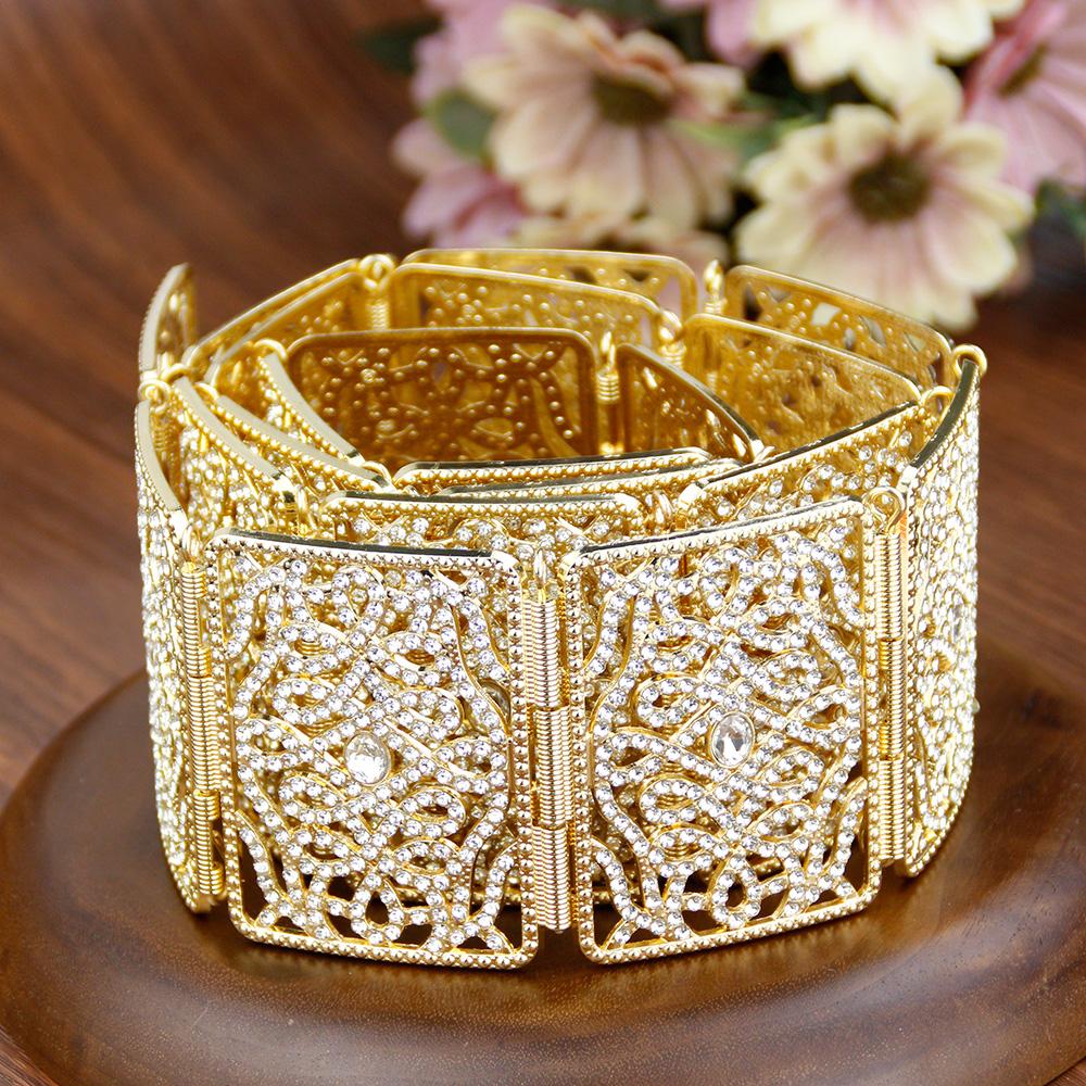 Goldfarbener schicker Kristallgürtel für Frauen, Braut, Hochzeitskleid, Metall-Taillenkettengürtel