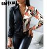 GMXIA Women's Fashion Casual Solid Color Print Long Sleeve POLO Neck Blouses & Shirts