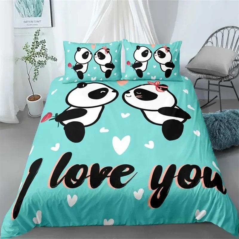 Cute Panda Duvet Cover Cartoon Animal Bedding Set Microfiber Giant Panda Comforter Cover Twin For Kids Girls Teen Kawaii Bedroom