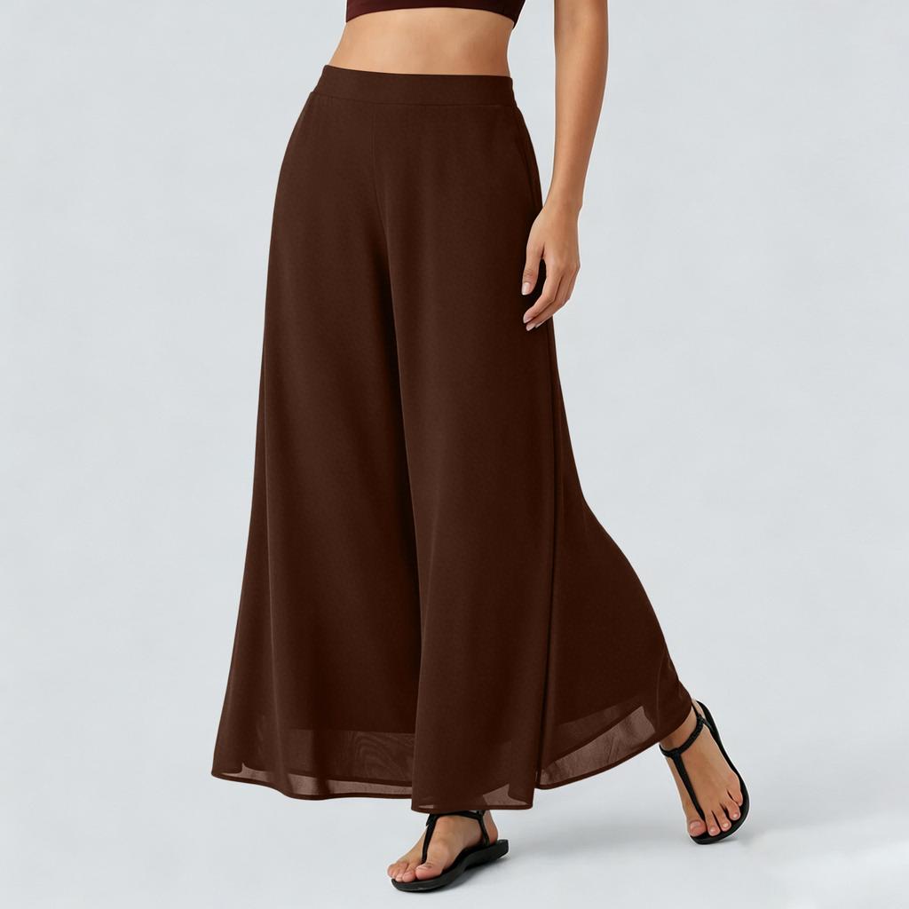 Women’s Loose Fit Chiffon Wide Leg Pants High Waist Long Flowing Trousers Casual Lightweight Comfortable Design