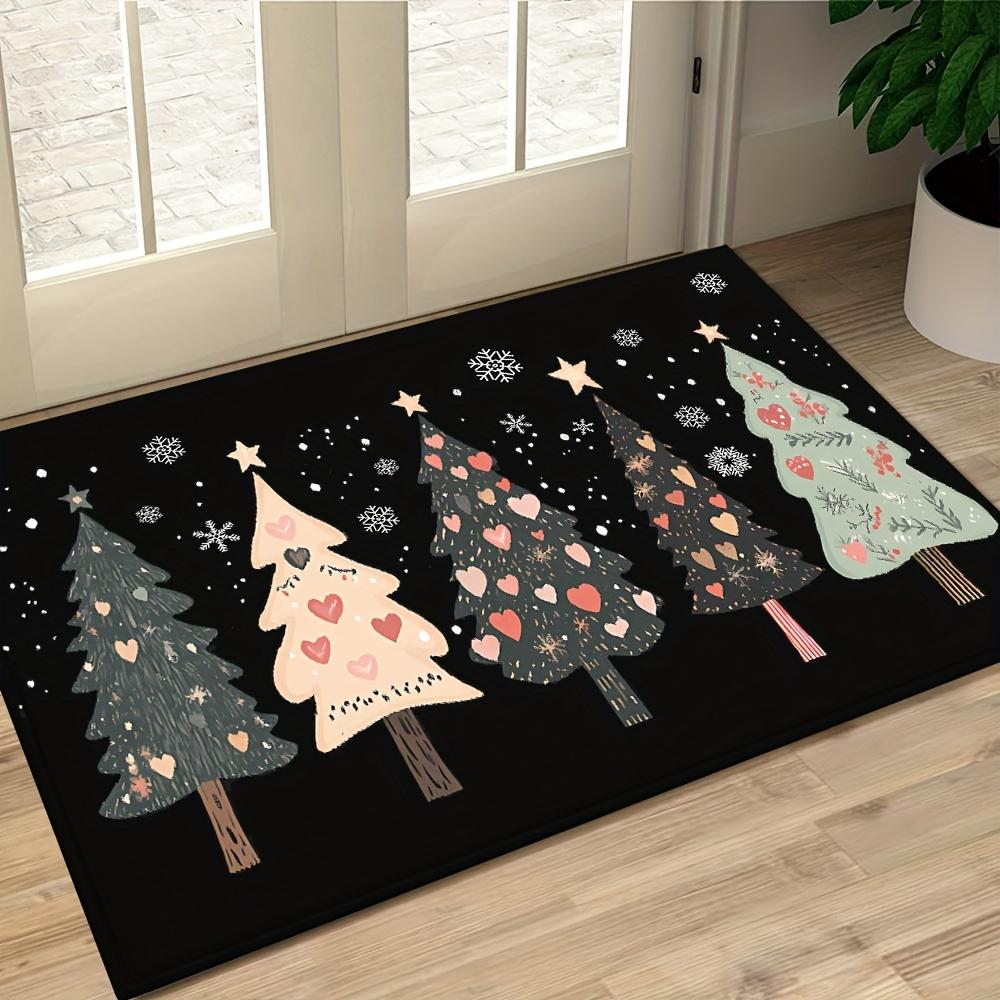 VIKAMA Christmas Carpet 5 Christmas Tree Doormat Welcome Mat Kitchen RugCrystal Velvet Living Room Carpet Rug For Bedroom Home D