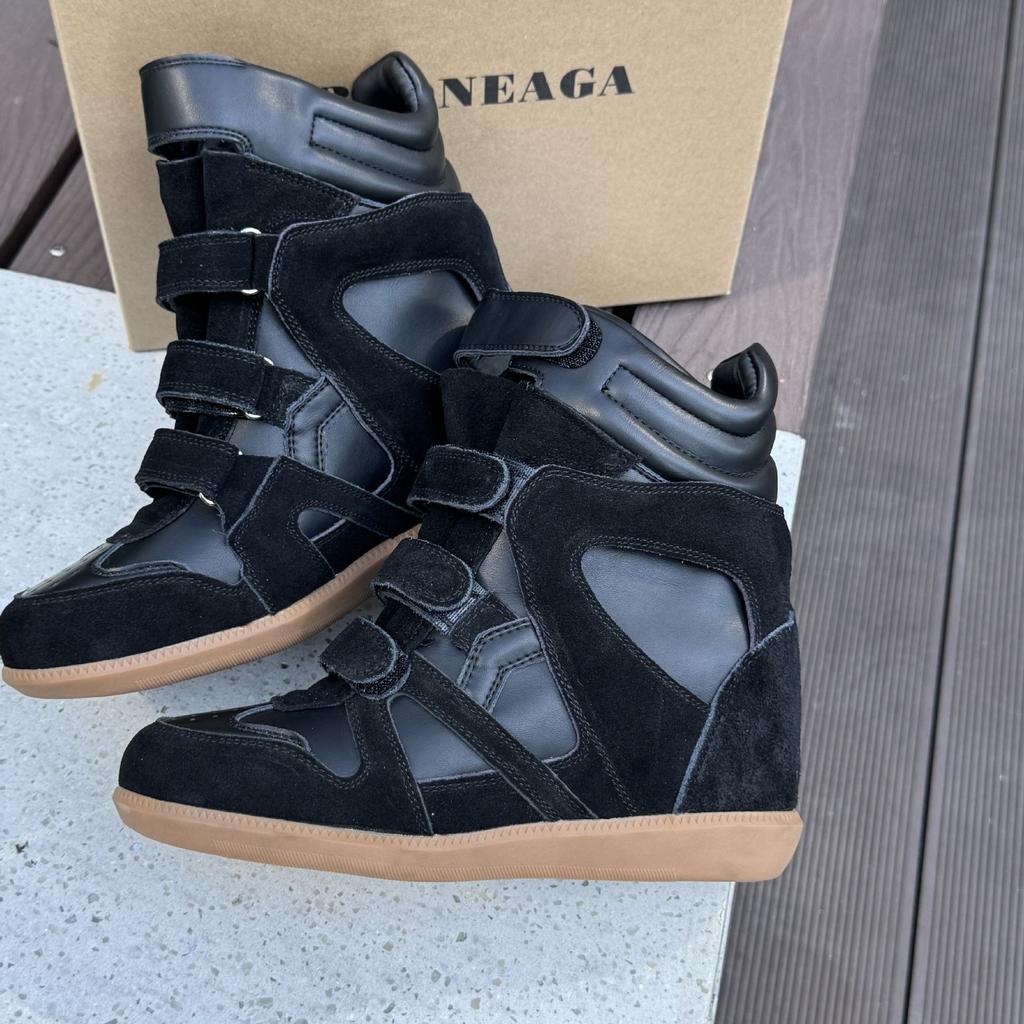 Invisible inner height increase high-top shoes women's shoes autumn color matching round head Velcro sports casual shoes hiking shoes