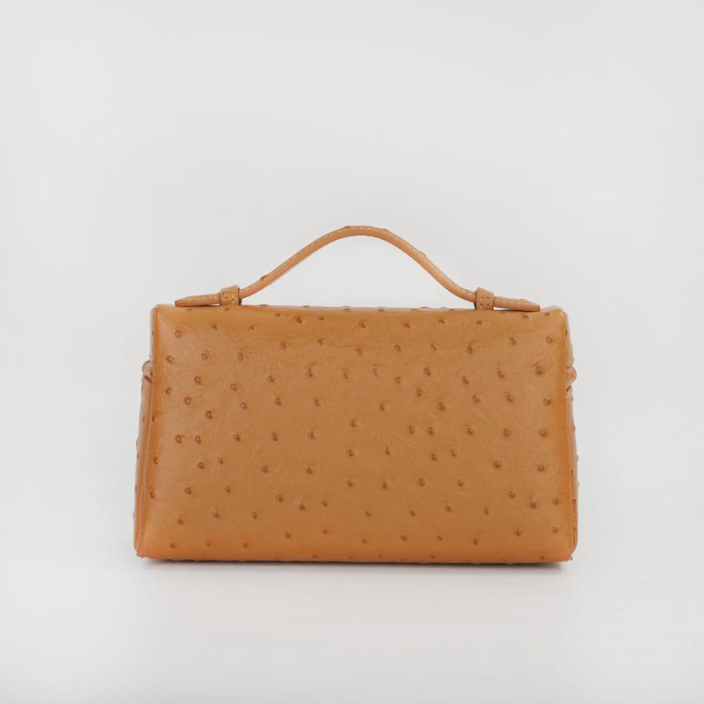 Genuine Leather Ostrich Pattern Women's Lunch Box Bag - Small Handheld Cowhide Cosmetic Messenger Bag