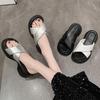2025 Summer New Cool Slippers Wear Solid Color Fashion Beach Silver Platform Cross with Versatile Muffin Sandals