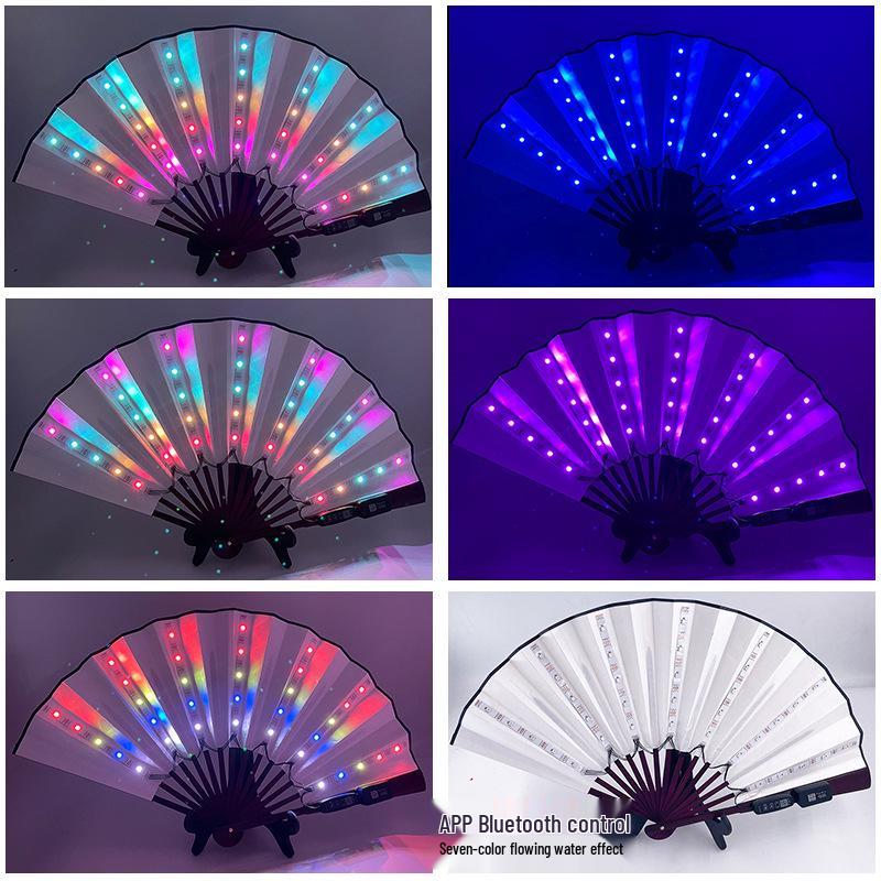 LED Luminous Lace Rose Folding Dance Fan - Chinese Style Wedding Accessory