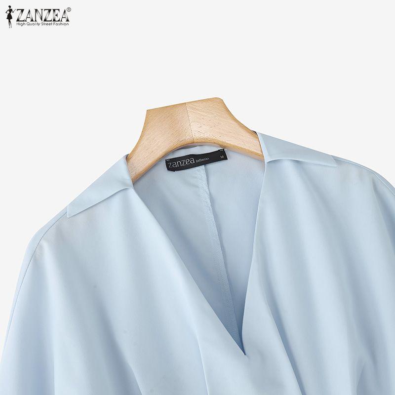 ZANZEA Women Casual Lapel Neck Long Sleeve Loose Pleating Irregular Blouse