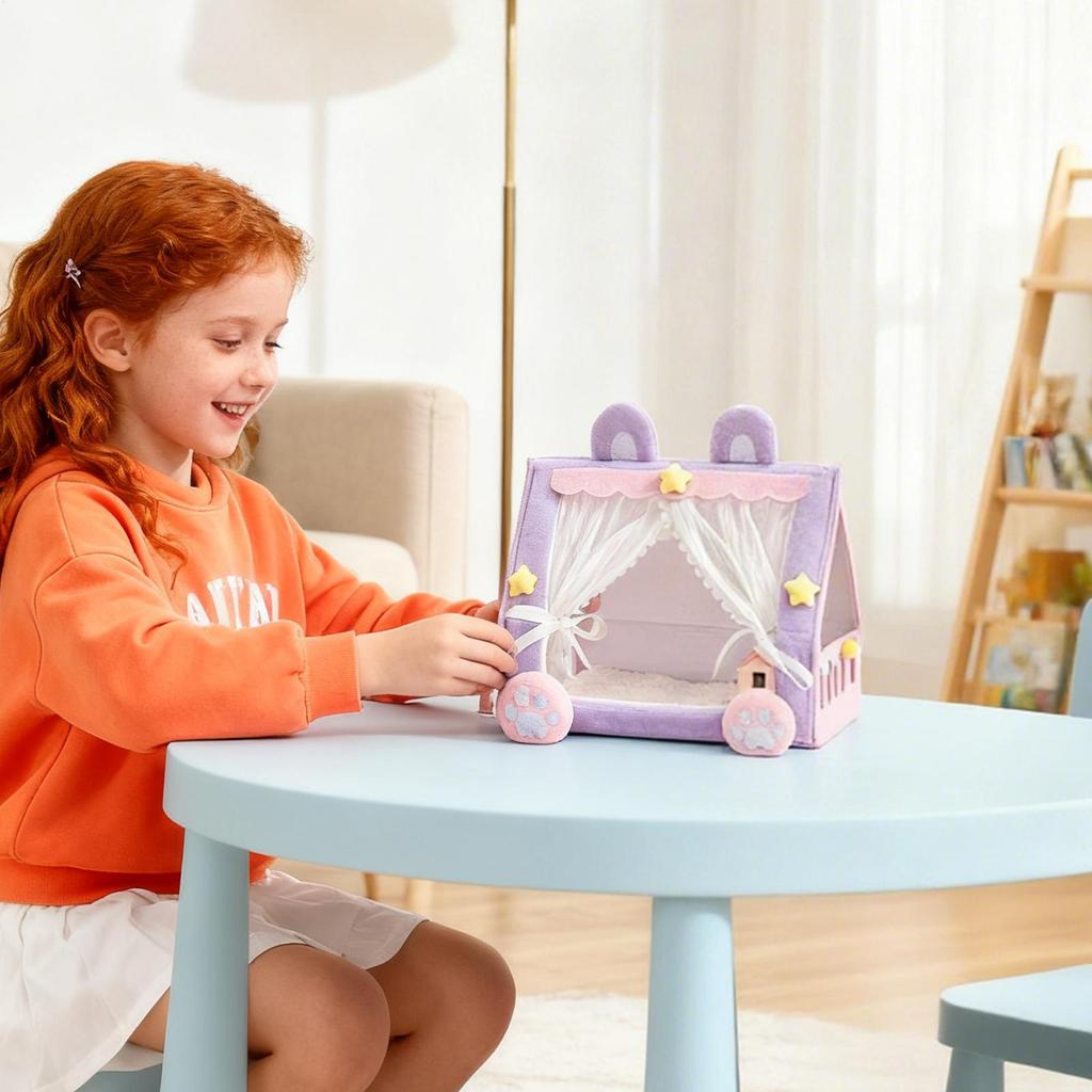 Entzückendes Puppenbett mit Mini-Hauszelt-Spielzeugbett, Indoor-Schreibtischdekorationen für Babypuppen, Mädchen, Kleinkinder, Spielzimmer, Kinderzimmer, Heimgeschenke