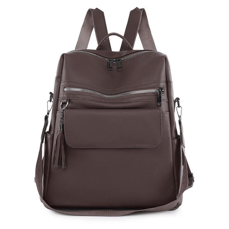 

Женский рюкзак большой емкости, студенческий школьный женский дорожный кожаный рюкзак кофейный
