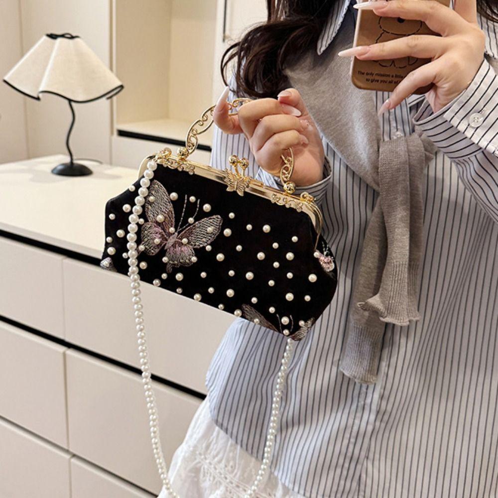 Pearl Chinese Style Handbag Cheongsam Accessories Ladies Shell Bag Embroidery Banquet Bag  Women