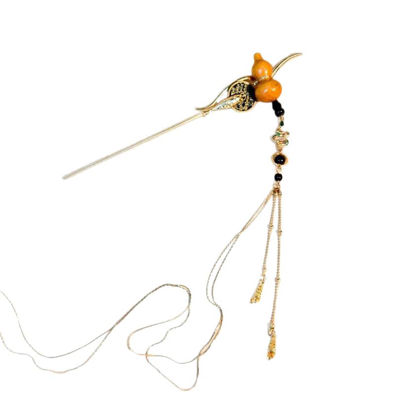 Chinese Style Hulu Hair Stick for Women Girls Vintage Snake Shape Long Tassel Hair Clip Fashion Hanfu Clothing Hair Accessories