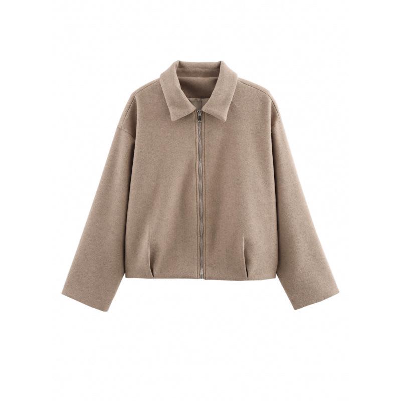 Women's Tweed Lapel Jacket: 2025 Spring/Autumn Fashion with Waist-Cinching Pleats and Zipper.