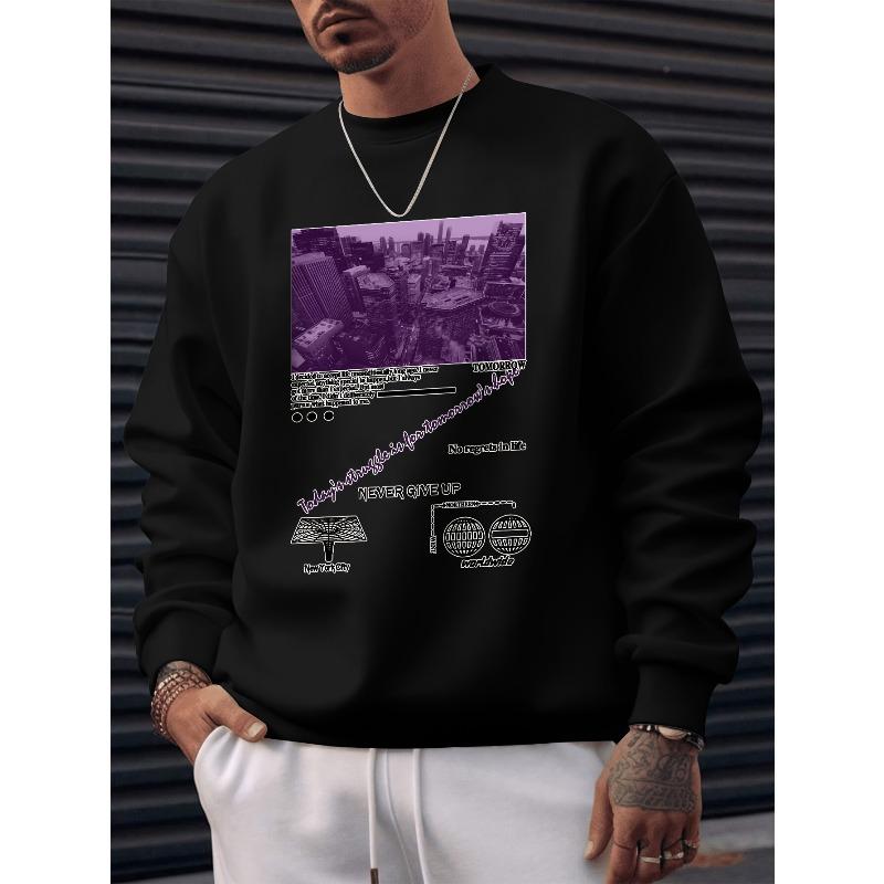 New York City Print Men's Pullover Round Neck Long Sleeve Sweatshirt Pattern Loose Casual Top for Autumn Winter Men's Clothing As Gifts