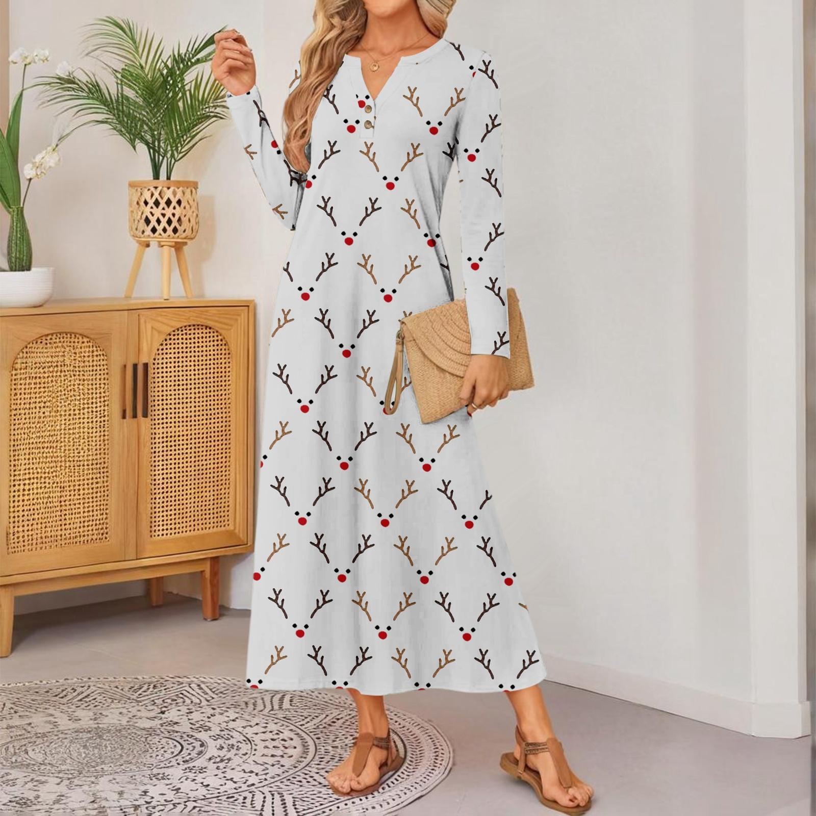 

women s cute printed long-sleeved comfortable loose dress, elegant dress L