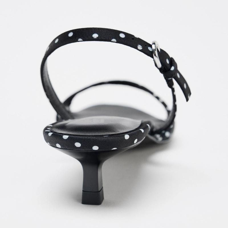 Fashion Fashion Polka Dot Kitten Heel Design Sandals Women High Quality Satin Back Strap Buckle Heels Sandal Comfort Elegant Dress Shoes