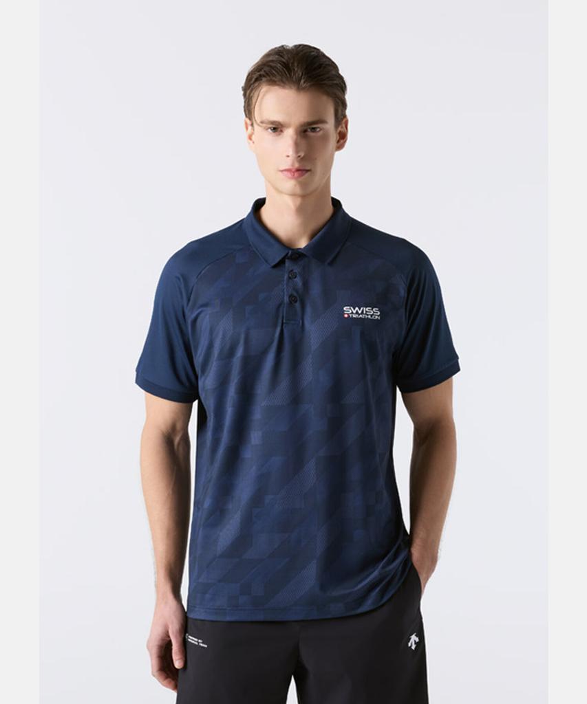 DESCENTE Swiss Triathlon Graphic Polo Short Sleeve T-Shirt Navy Sr221Ips55 (B Type)