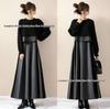 2025 High-End Plus Size Black Knit Patchwork Long Sleeve Dress