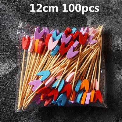 100pcs 12cm Fruit Cocktail Pick Stick Different Style Bamboo/PVC Buffet Cupcake Toppers Bar Tools Barware