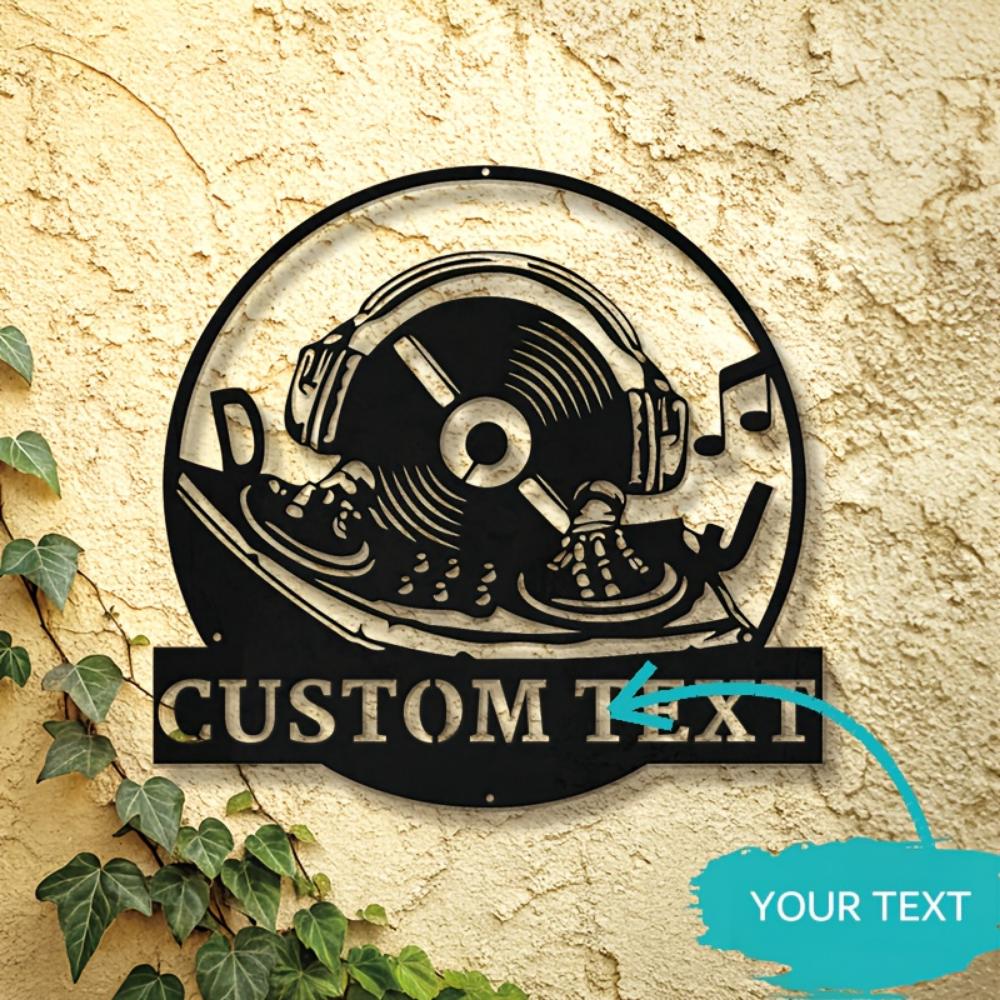 Unique Tailorable Metal Wall Art DJ Themed Design with Personalized Text Ideal for Home Office Man Cave Handcrafted B&W