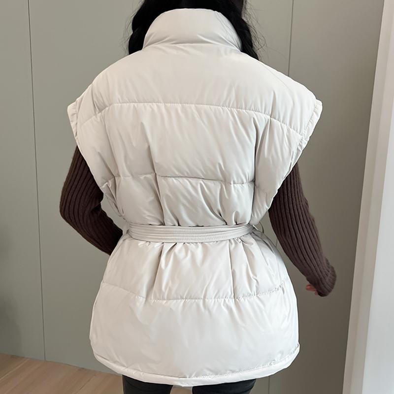 Gilet alla Moda Invernale Caldo Donna Capispalla Con Cintura Piumino Senza Maniche Casual Spesso Giacche da Donna