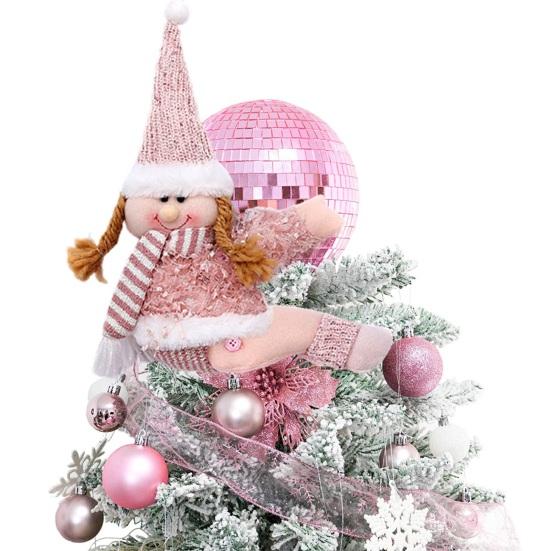 Rosa Schneemann Raffhalter Plüsch Schneemann Vorhangschnalle Cartoon Raffhalter für Feiertags-Heimfenster Weihnachtsbaumspitze Dekoration